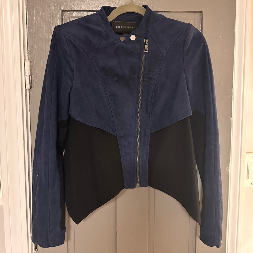 BCBGMaxAzria Women's Navy and Black Leather Jacket